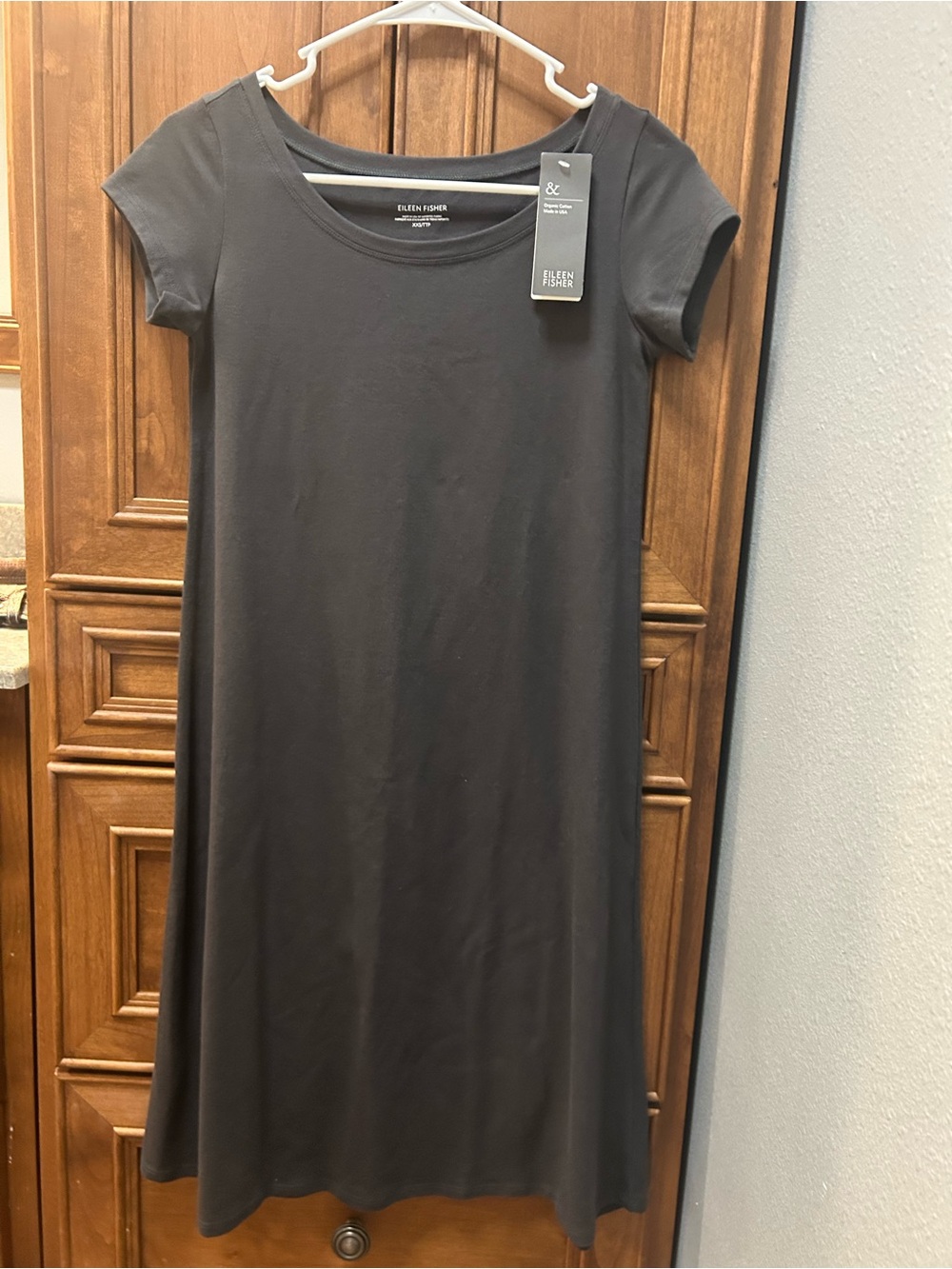 Eileen Fisher NWT Grey Organic Cotton Scoop Neck Midi Dress